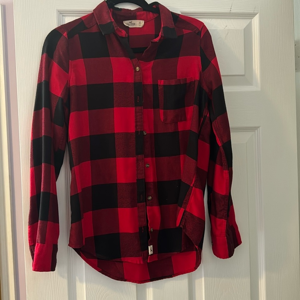 Hollister xs red black plaid shirt